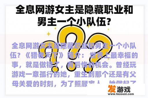 全息网游女主是隐藏职业和男主一个小队伍？