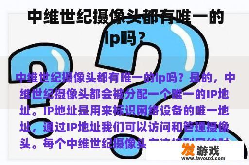 中维世纪摄像头都有唯一的ip吗？