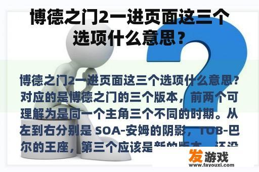 博德之门2一进页面这三个选项什么意思？