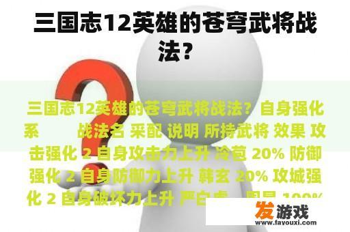 三国志12英雄的苍穹武将战法？