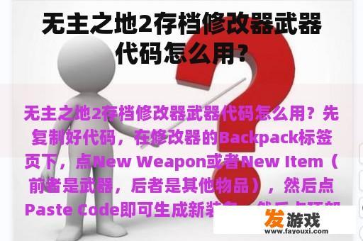 无主之地2存档修改器武器代码怎么用？