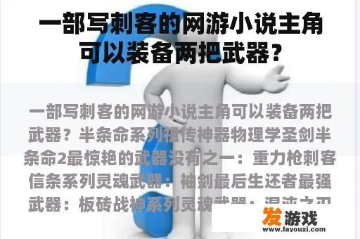 一部写刺客的网游小说主角可以装备两把武器？