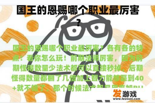 国王的恩赐哪个职业最厉害？