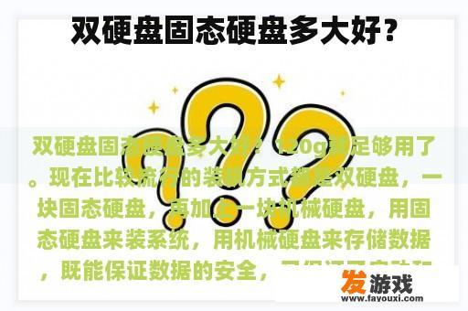 双硬盘固态硬盘多大好？