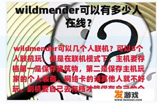wildmender可以有多少人在线？
