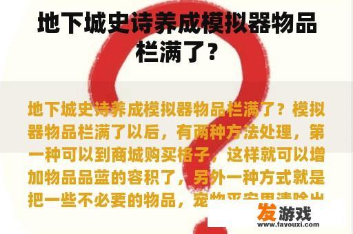 地下城史诗养成模拟器物品栏满了？