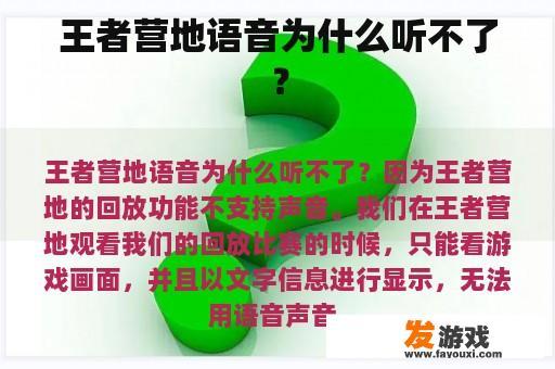 王者营地语音为什么听不了？