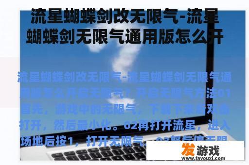 流星蝴蝶剑改无限气-流星蝴蝶剑无限气通用版怎么开启无限气？