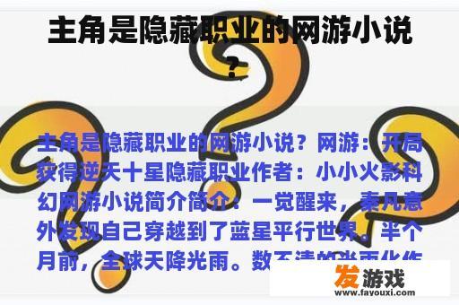 主角是隐藏职业的网游小说？