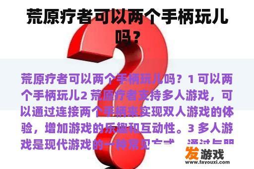 荒原疗者可以两个手柄玩儿吗？