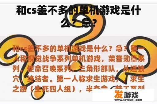 和cs差不多的单机游戏是什么？急？