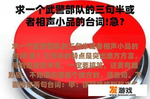 求一个武警部队的三句半或者相声小品的台词!急？