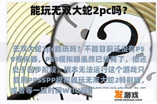 能玩无双大蛇2pc吗？