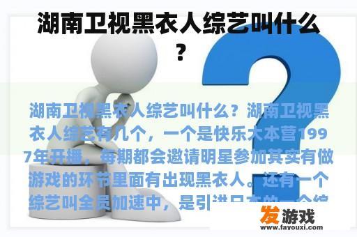 湖南卫视黑衣人综艺叫什么？