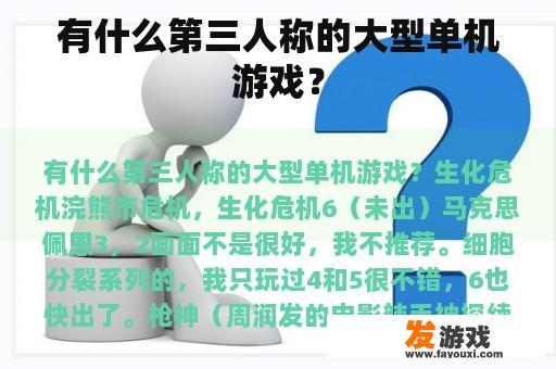 有什么第三人称的大型单机游戏？