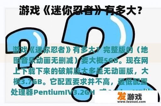 游戏《迷你忍者》有多大？