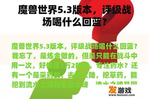 魔兽世界5.3版本，评级战场喝什么回蓝？