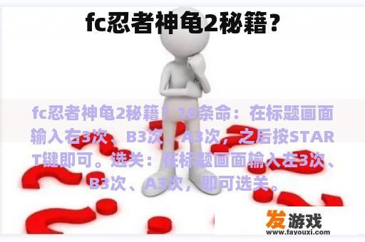 fc忍者神龟2秘籍？