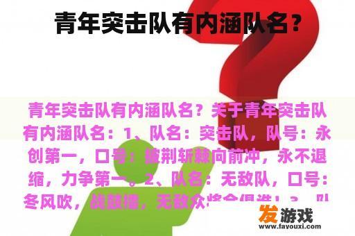 青年突击队有内涵队名？