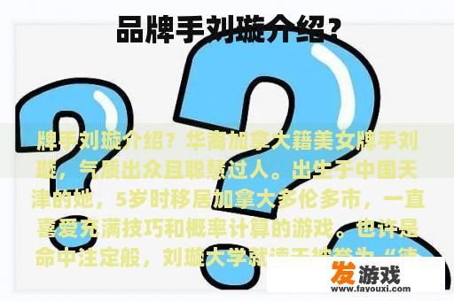 品牌手刘璇介绍？