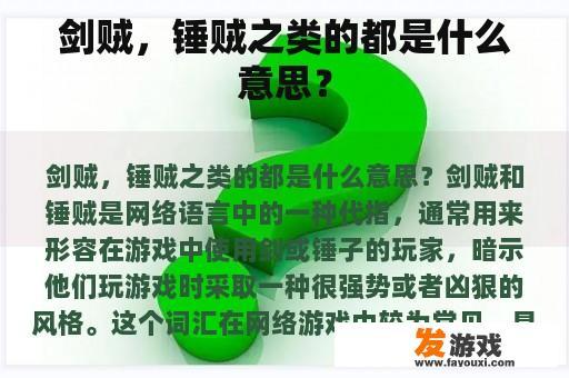 剑贼，锤贼之类的都是什么意思？