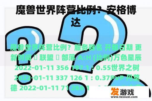 魔兽世界阵营比例？安格博达