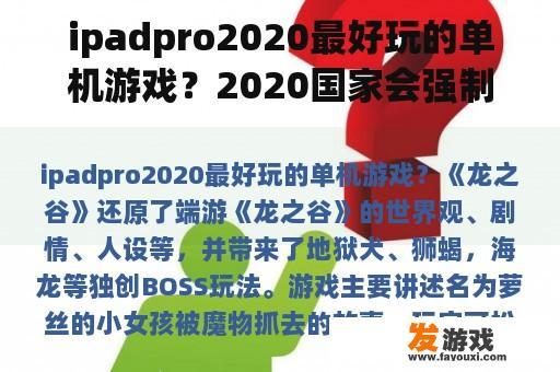 ipadpro2020最好玩的单机游戏？2020国家会强制关闭网络游戏吗？