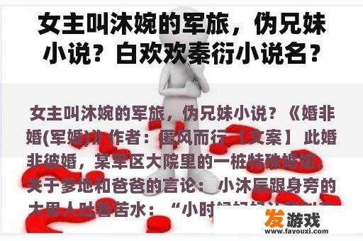 女主叫沐婉的军旅，伪兄妹小说？白欢欢秦衍小说名？