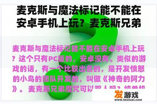 《麦克斯与魔法标记》是否支持双人游戏？