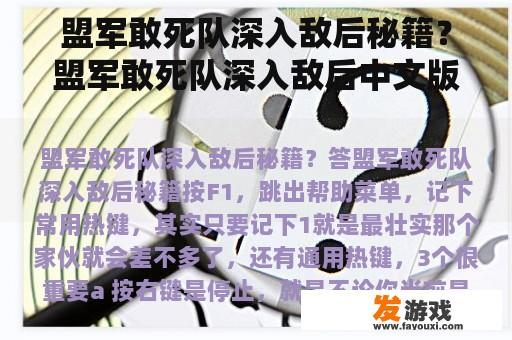 盟军敢死队深入敌后秘籍？盟军敢死队深入敌后中文版
