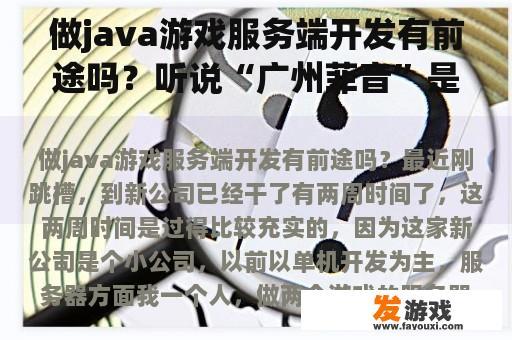 做java游戏服务端开发有前途吗？听说“广州菲音”是一家游戏制作公司，这家公司是怎么样的？