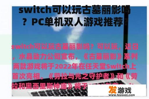 switch可以玩古墓丽影吗？PC单机双人游戏推荐？