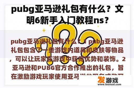 pubg亚马逊礼包有什么？文明6新手入门教程ns？