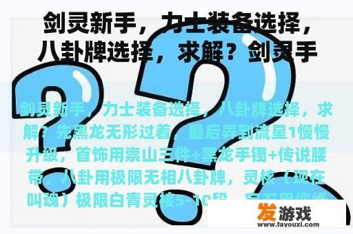 剑灵新手，力士装备选择，八卦牌选择，求解？剑灵手镯