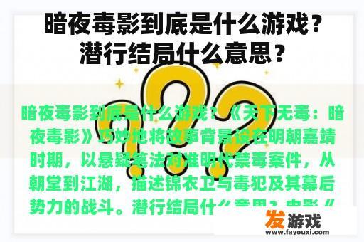 暗夜毒影到底是什么游戏？潜行结局什么意思？
