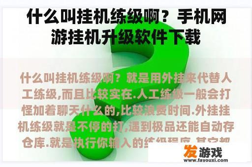 什么叫挂机练级啊？手机网游挂机升级软件下载