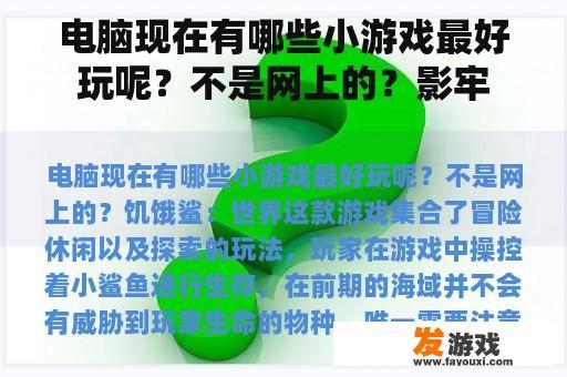 电脑现在有哪些小游戏最好玩呢？不是网上的？影牢