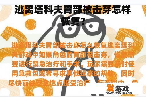 逃离塔科夫胃部被击穿怎样恢复？