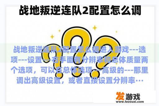 战地叛逆连队2配置怎么调