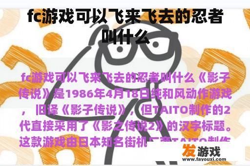 FC游戏中的忍者角色叫什么