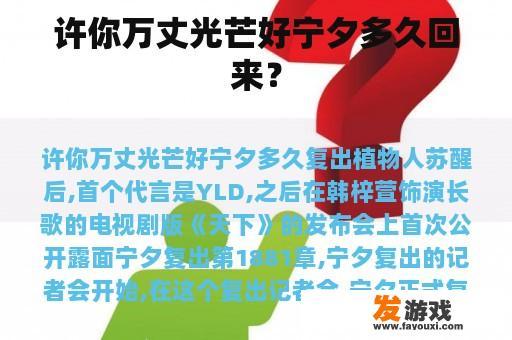 许你万丈光芒好宁夕多久回来？