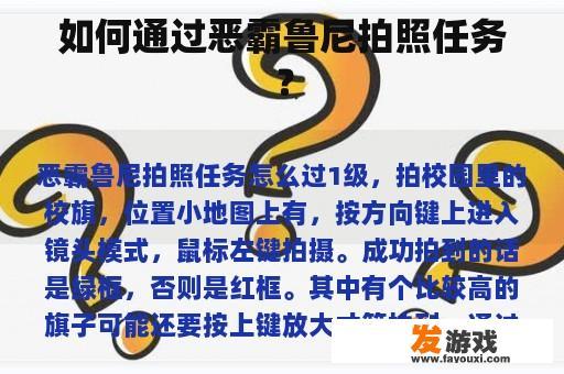 如何通过恶霸鲁尼拍照任务？