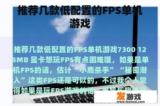 低配置FPS单机游戏推荐