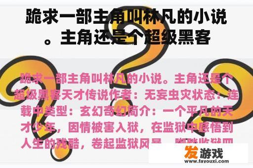急切寻求一部以林凡为主角的小说，他是一位超级黑客