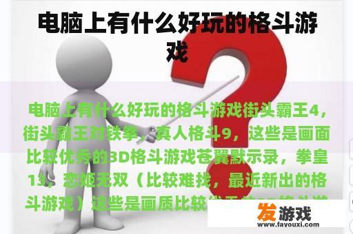 电脑上有什么好玩的格斗游戏