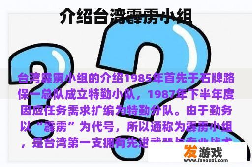 介绍台湾霹雳小组
