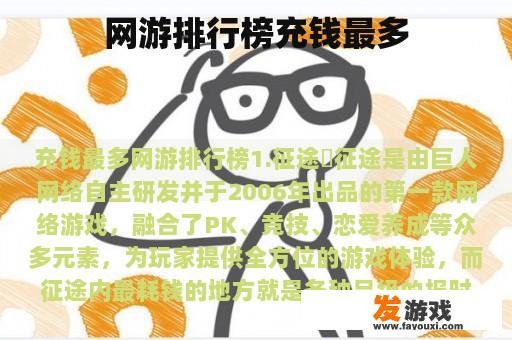 网游排行榜充钱最多