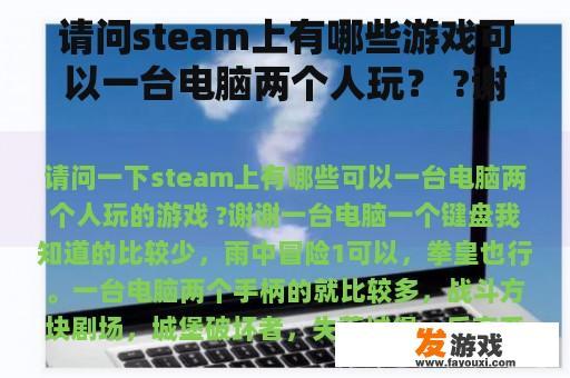 请问steam上有哪些游戏可以一台电脑两个人玩？ ?谢谢