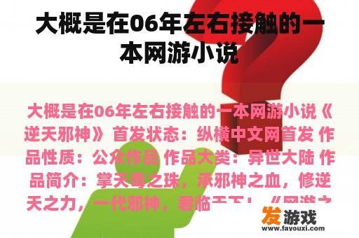 大概是在06年左右接触的一本网游小说