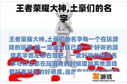 王者荣耀大神,土豪们的名字